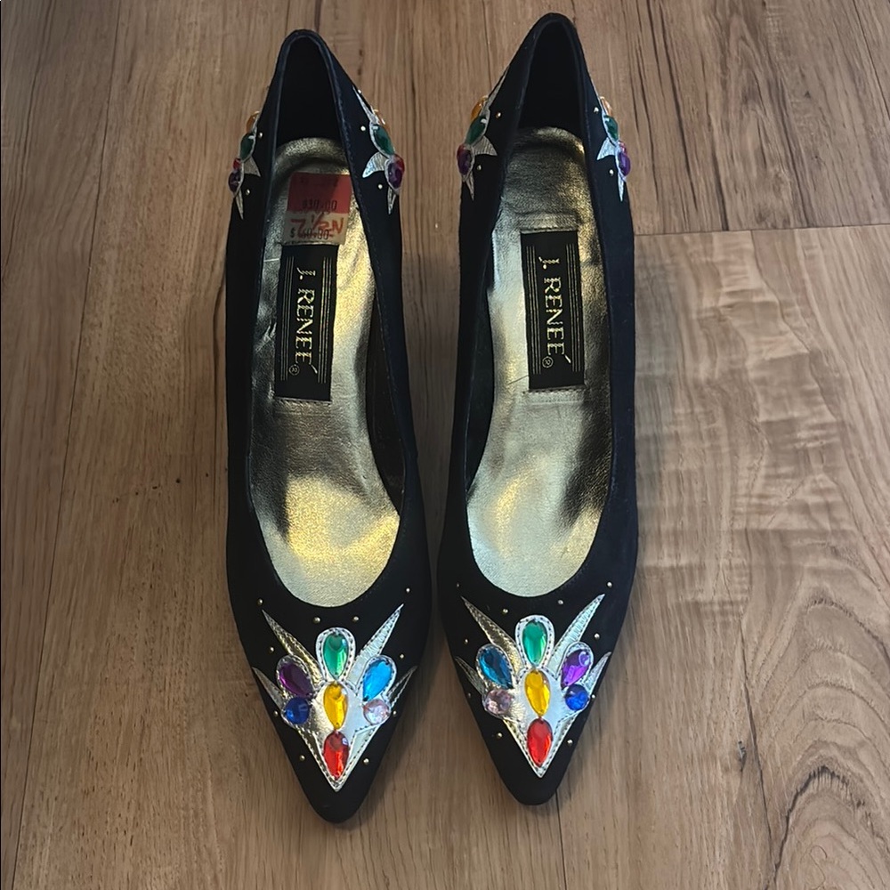 J.Renee Black Heels with Colorful Embellishments